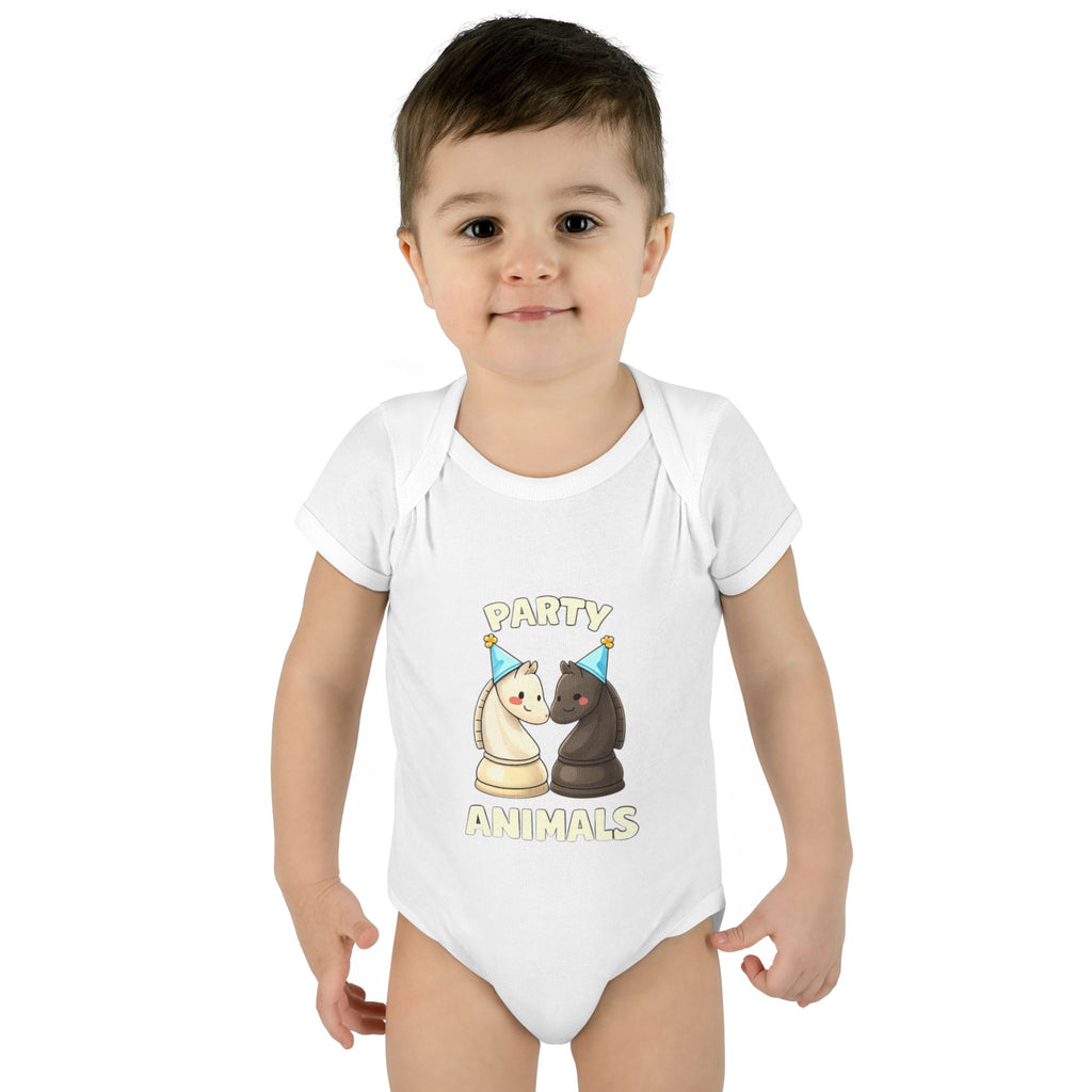 Baby Bodysuit — "Party Animals" Chess Knight Infant Onesie (Cute Birthday Outfit)